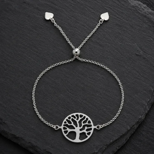 Pulsera Arbol De La Vida de Plata, Ajustable, Plateado