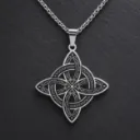 Collar y Colgante, Amuleto Protector Nudo De Bruja Con Luna de Acero Plateado