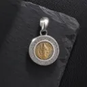 Dije Medalla San Benito Plata y Oro 14k 17mm