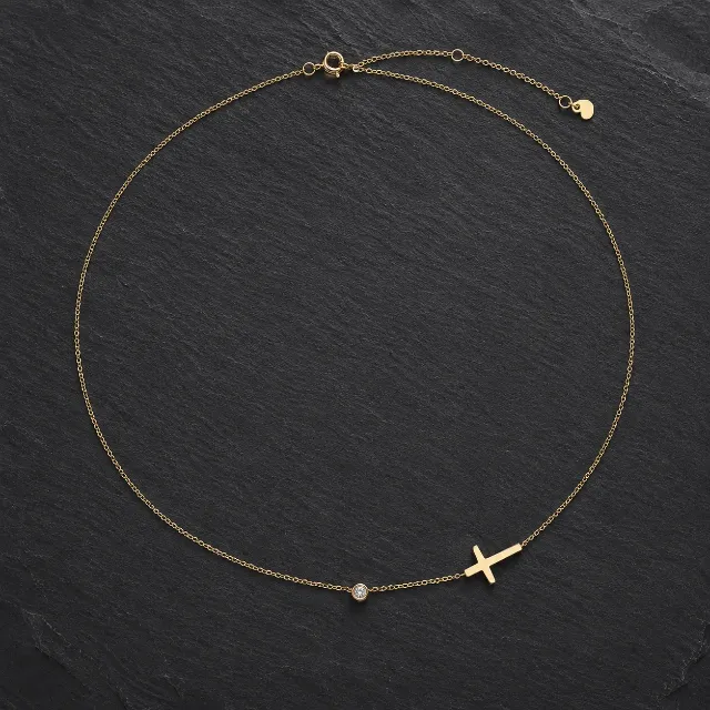 Cadena Collar Y Pulsera Con Crucifijo, Baño-chapada En Oro Dorado