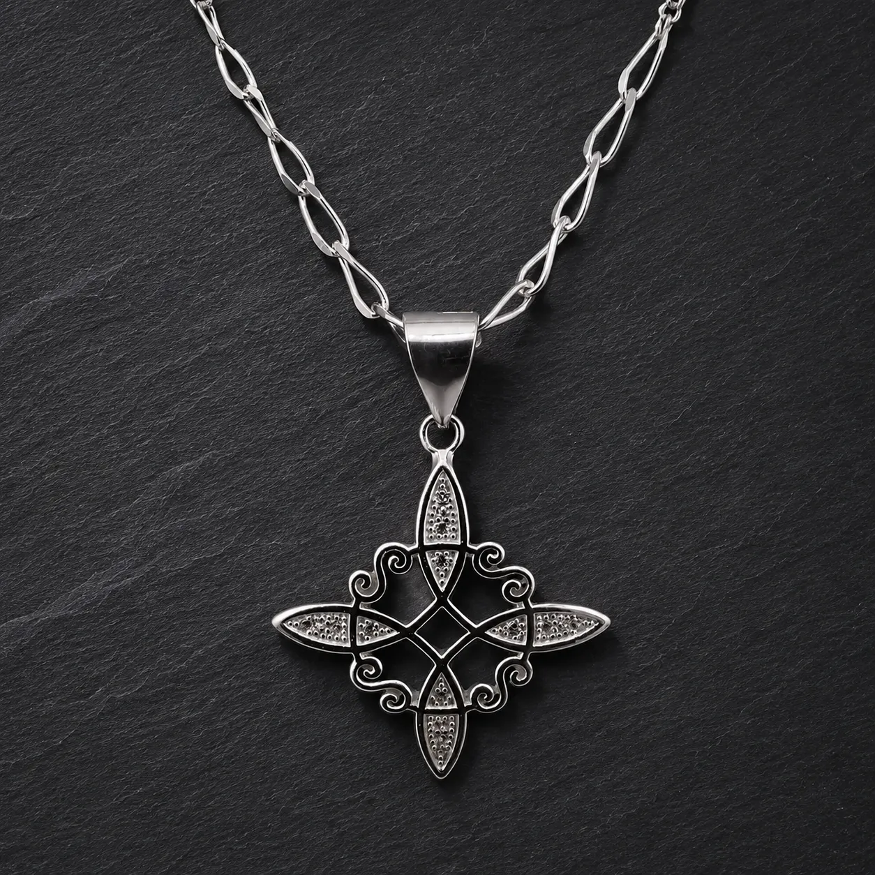 Collar Nudo De Bruja Amuleto Protección Plata 925 Hombre Cadena Clasica 60 Cm - Vista principal