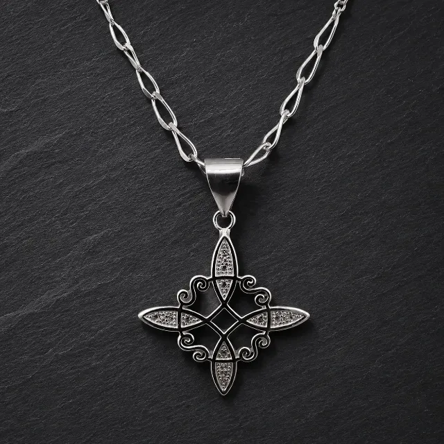 Collar Nudo De Bruja Amuleto Protección Plata 925 Hombre Cadena Clasica 60 Cm