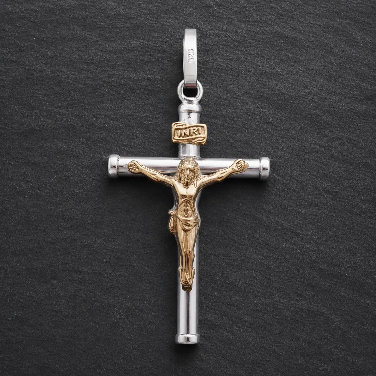 Colgante Dije Crucifijo O Cristo De Plata Con Baño De Oro Plateado - Vista principal