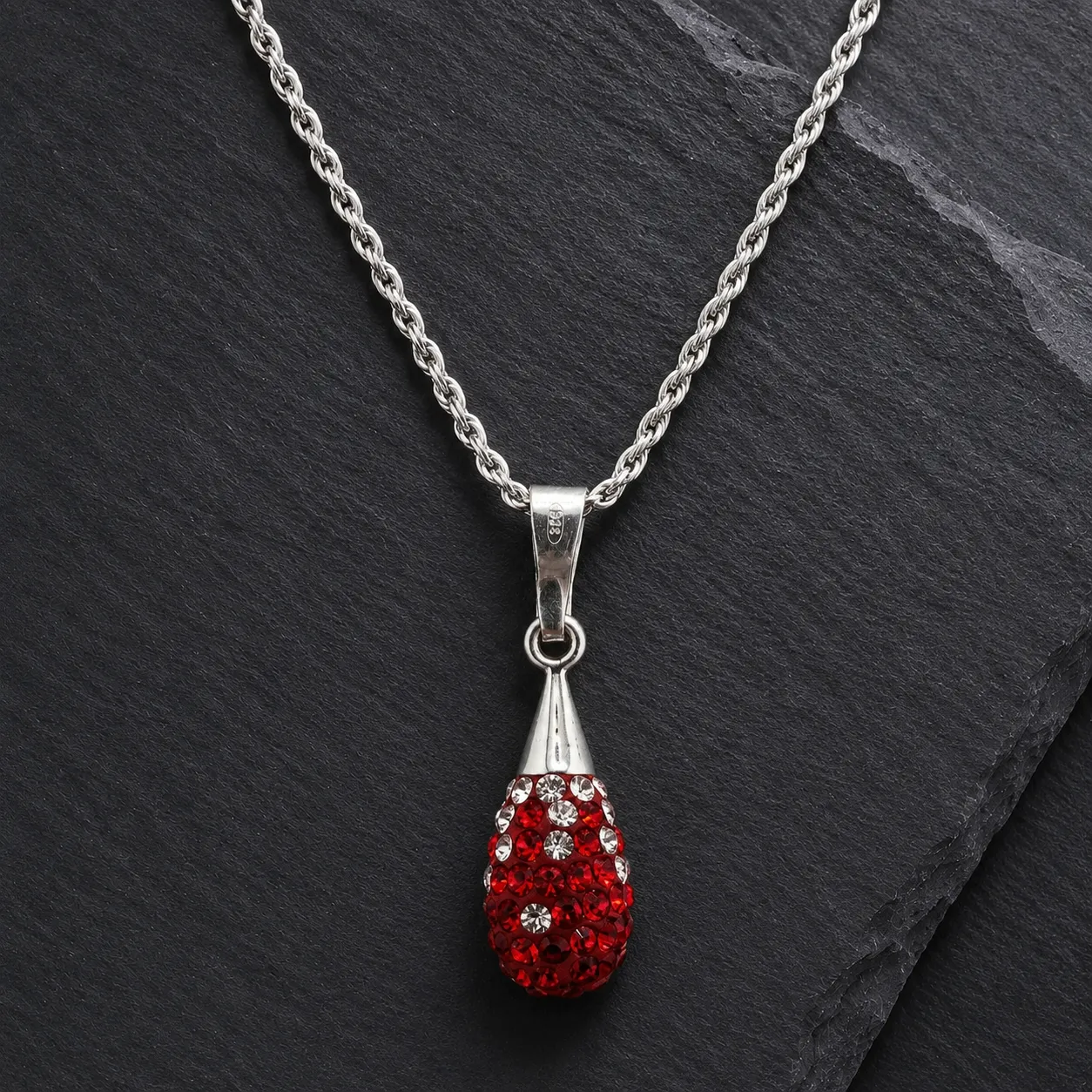 Collar Gota Cristal Luz Swarovski Cadena Plata 925 Mujer Cristal Rojo Con Cadena Turbillon 45 Cm - Vista principal