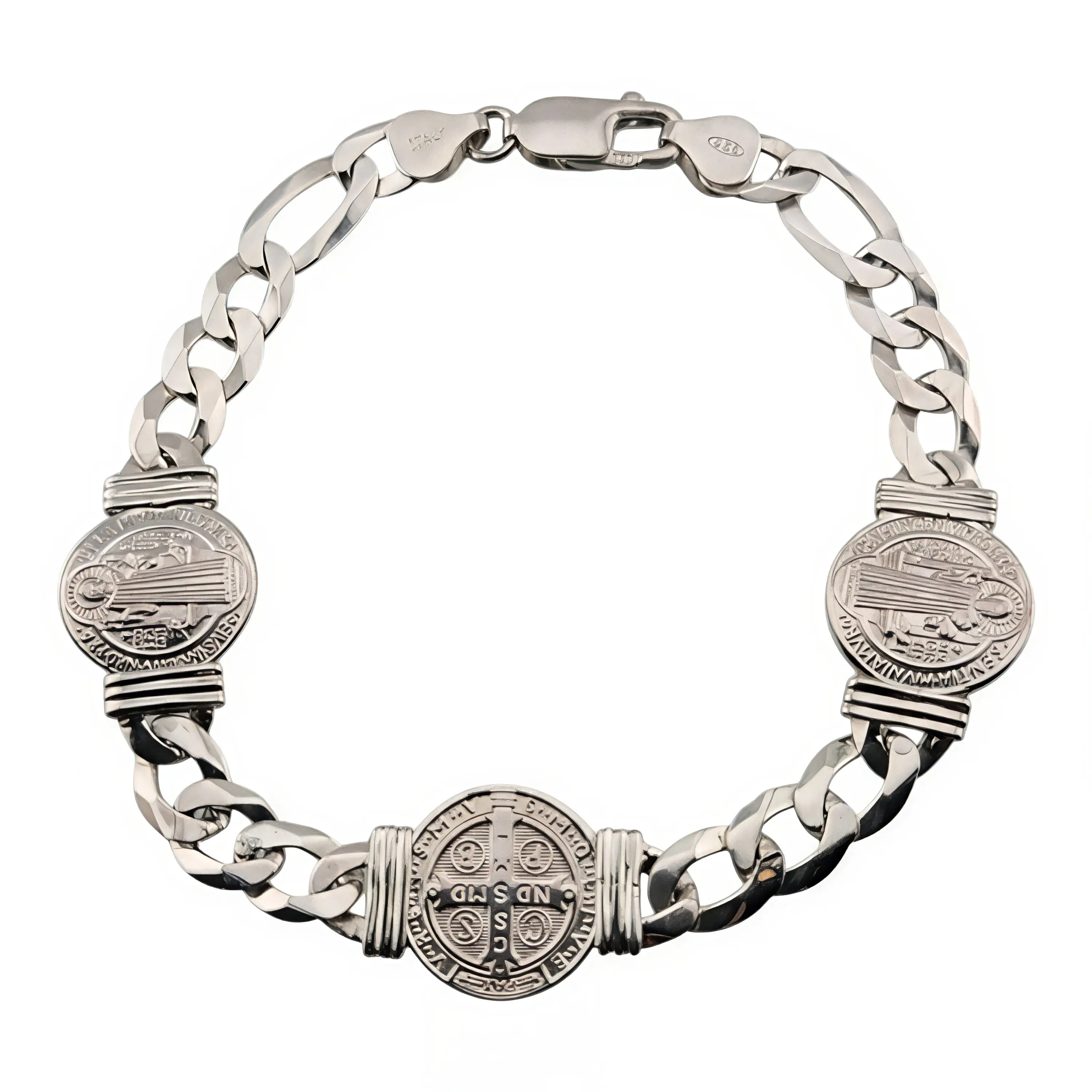 Pulsera San Benito para hombre en plata italiana 925 tejido grummet