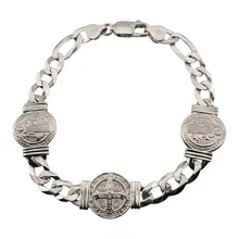 Pulsera San Benito para hombre en plata italiana 925 tejido grummet